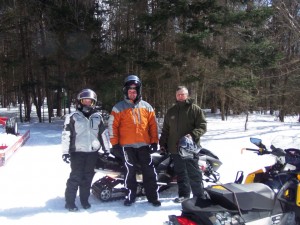 Ben Carey and Lucy and Bill Hadeka at the Stone house on Sunday ,March 22, 2015. They were all very happy with the trails and the season!